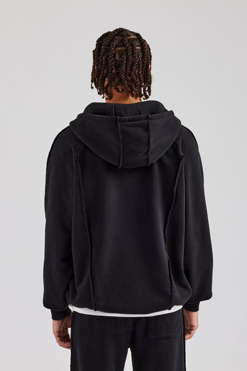 Exposed Seam Zip Through Hoodie - Black