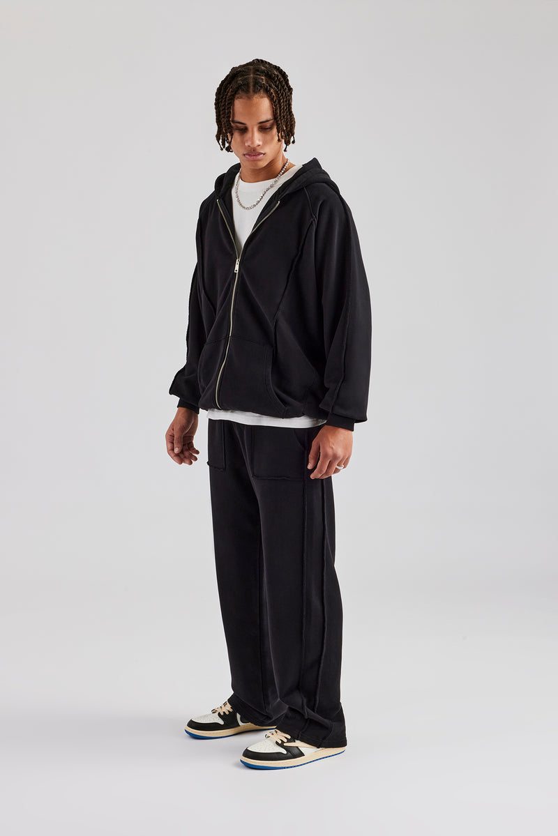 Exposed Seam Straight Leg Jogger - Black