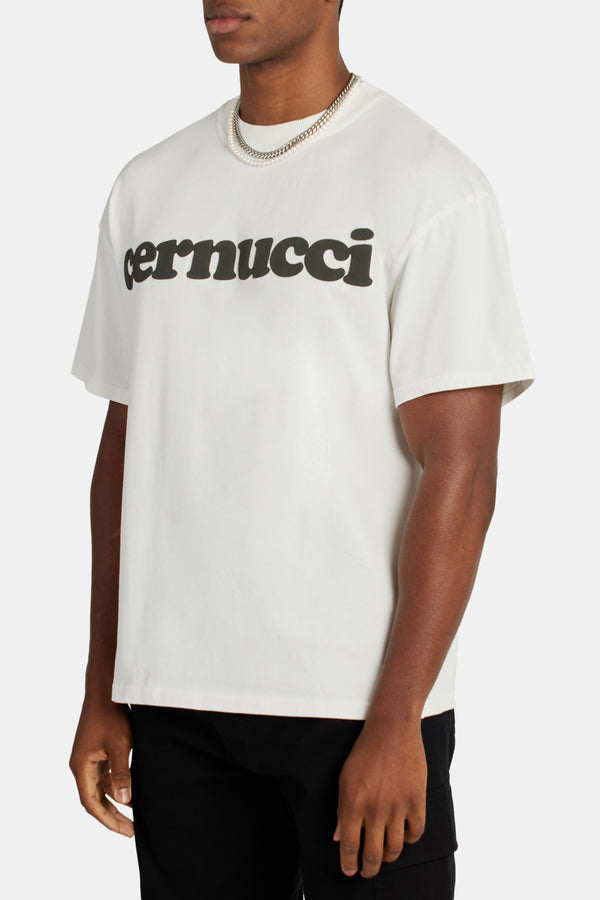 Boxy Cernucci Logo Puff Print T-Shirt - Ecru