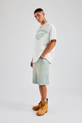 Relaxed Rhinestone Motif Bermuda Jorts - Bleach Wash