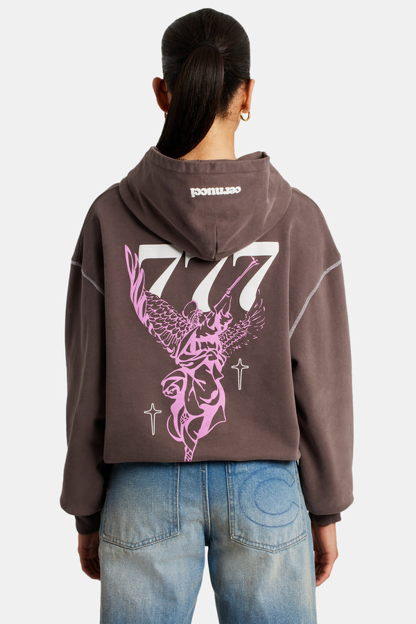 Cherub Print Hoodie - Chocolate