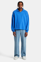 Long Sleeve Exposed Seam Collared Sweatshirt - Washed Cobalt