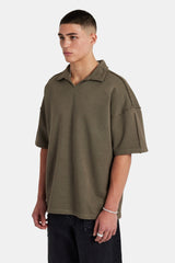 Short Sleeve Exposed Seam Collared Sweatshirt - Washed Green