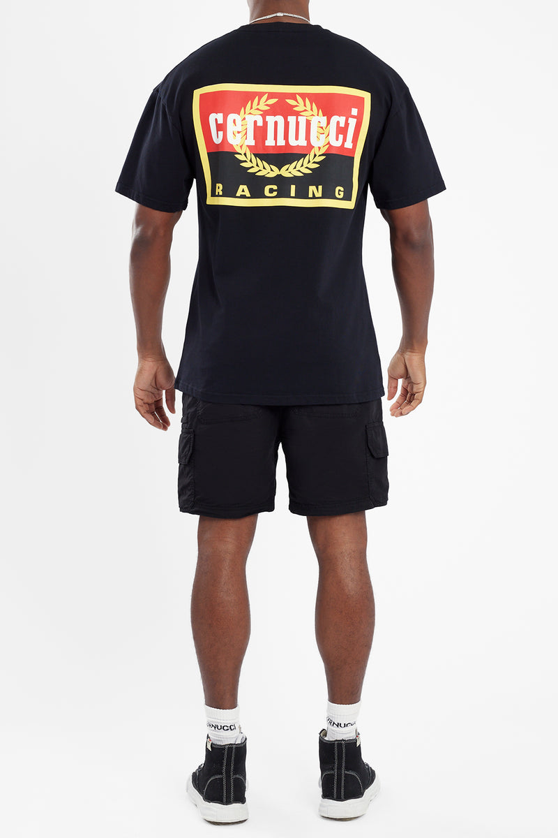 Oversized Moto Crest T-Shirt - Black