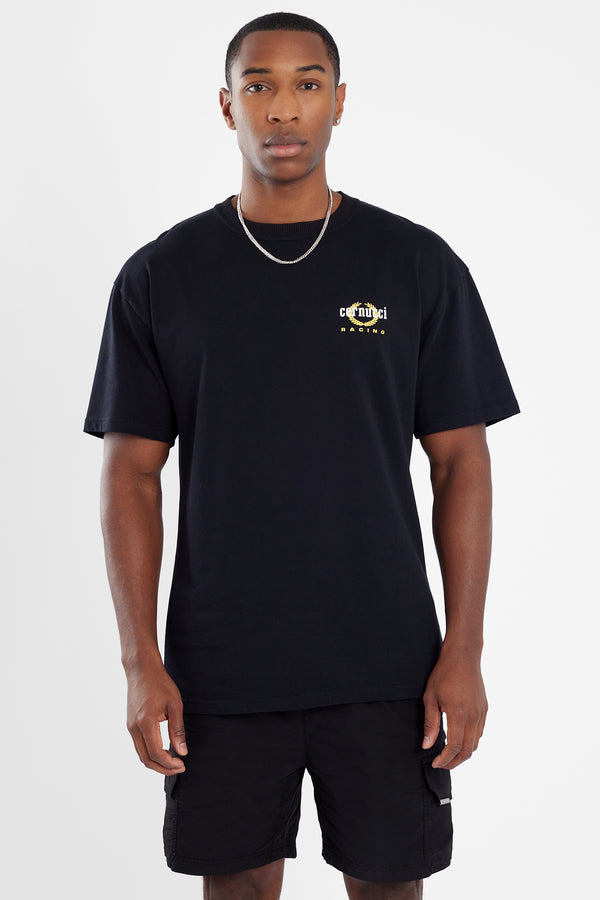 Oversized Moto Crest T-Shirt - Black