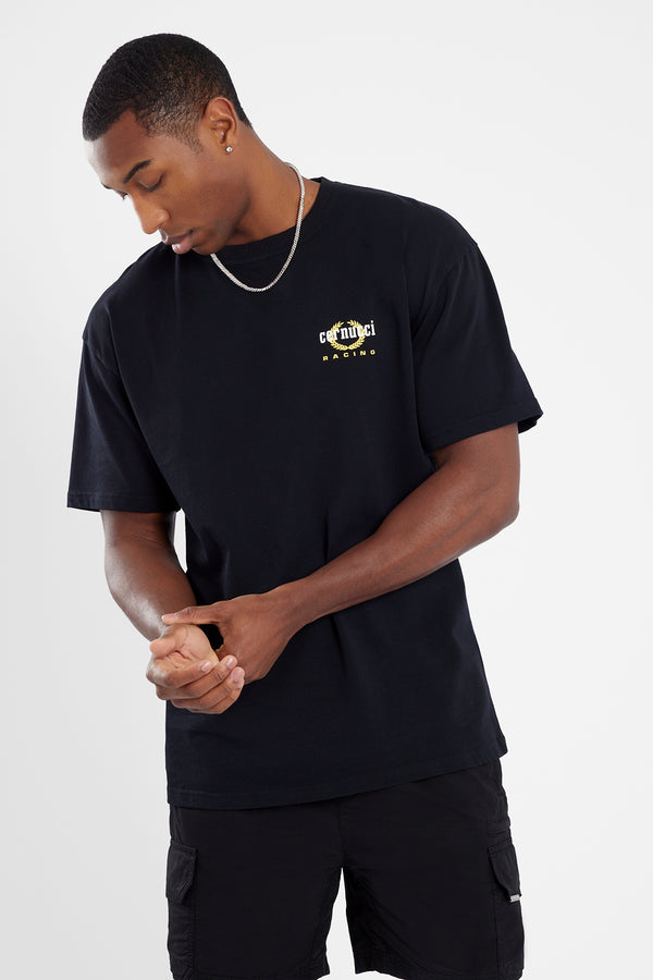 Oversized Moto Crest T-Shirt - Black