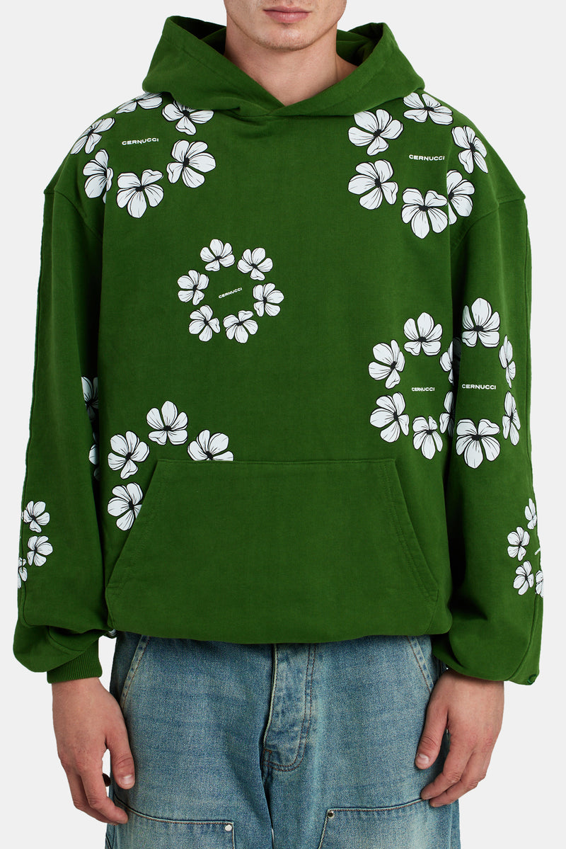 Floral Print Hoodie - Green