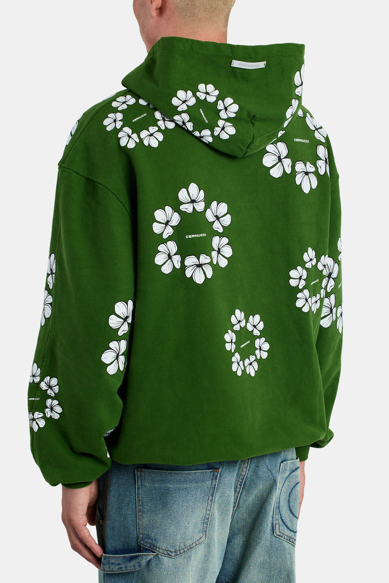 Floral Print Hoodie - Green