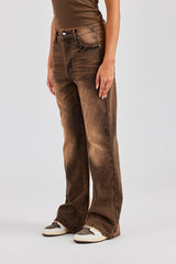 Flare Fit Denim Jean - Washed Brown