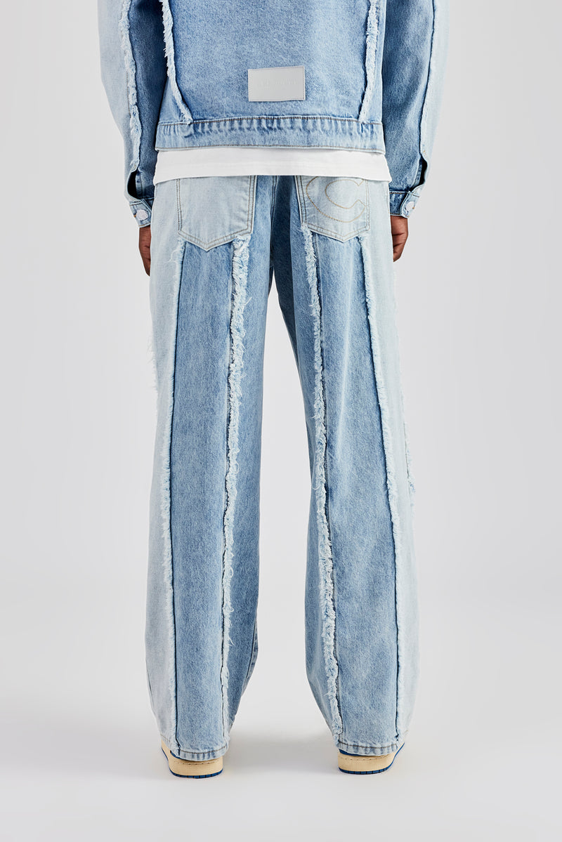 Two Tone Denim Stacked Jean - Light Blue