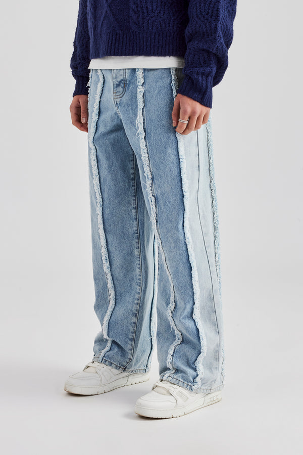 Two Tone Denim Stacked Jean - Light Blue