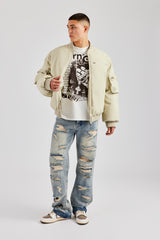 Twill Utility Heavy Bomber Jacket - Off White