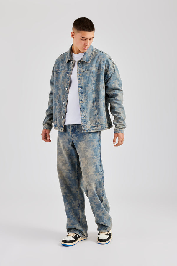 Etched Oversized Denim Jacket - Antique Wash