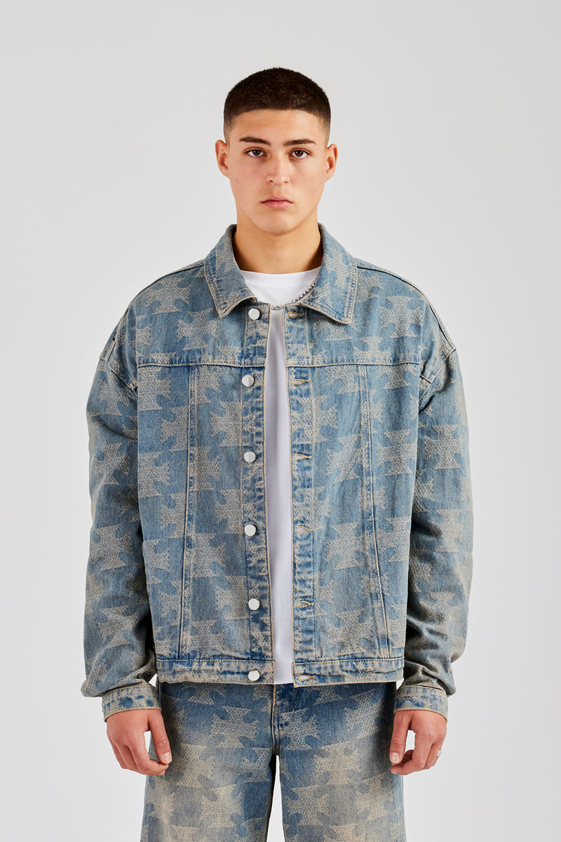 Etched Oversized Denim Jacket - Antique Wash