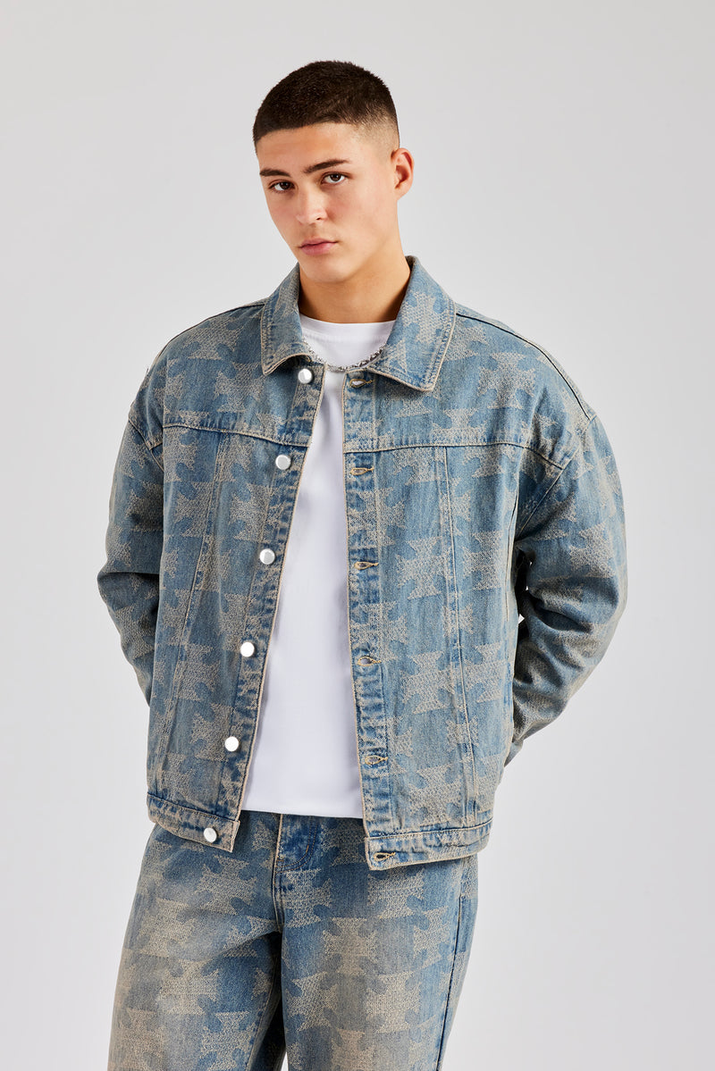 Etched Oversized Denim Jacket - Antique Wash