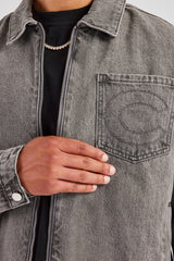 Washed Denim Harrington Jacket & Turn Up Baggy Jean - Washed Grey