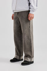 Washed Turn Up Baggy Jean - Washed Grey