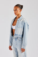 Zip Up Denim Jacket - Ice Blue