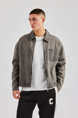 Washed Denim Harrington Jacket - Washed Grey