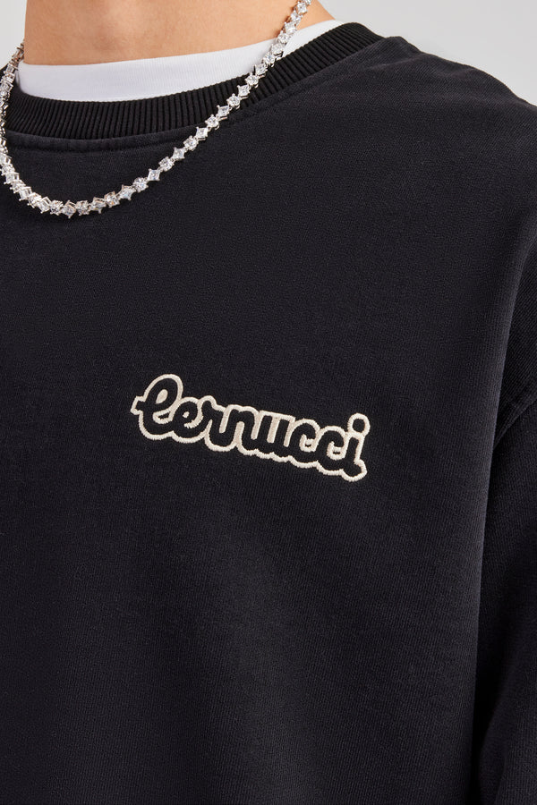 Cernucci Embroidered Oversized Sweatshirt - Black