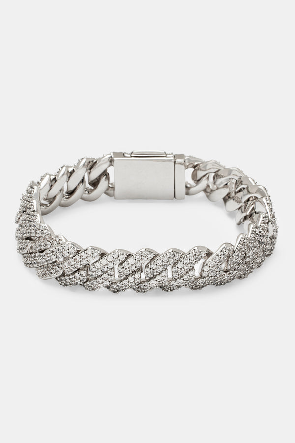 14mm iced prong link bracelet on white background 