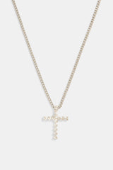 3mm Cuban Chain with Iced Clear CZ Cross Necklace