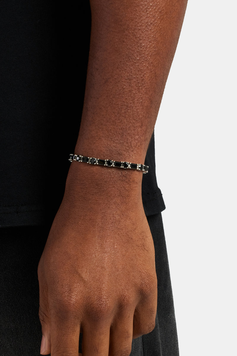 Round & Rectangular Tennis Bracelet - Black