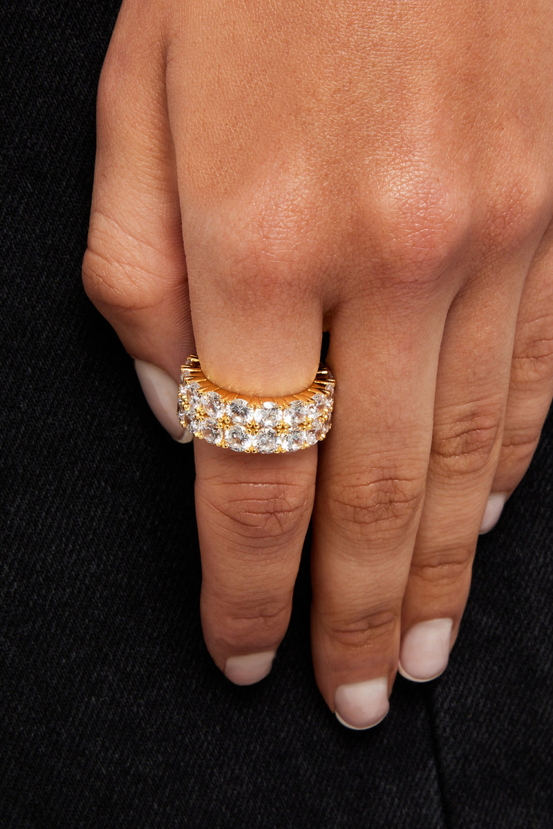 925 Gold Plated Iced Double Row Tennis Ring