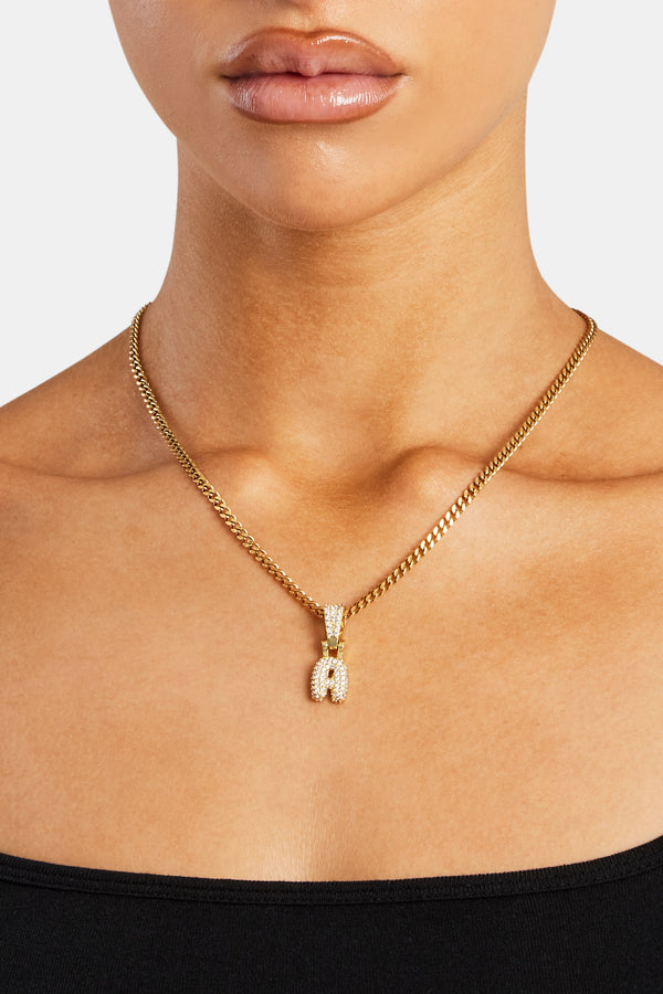 Iced Mini Bubble Pendant & Micro Cuban Chain - Gold