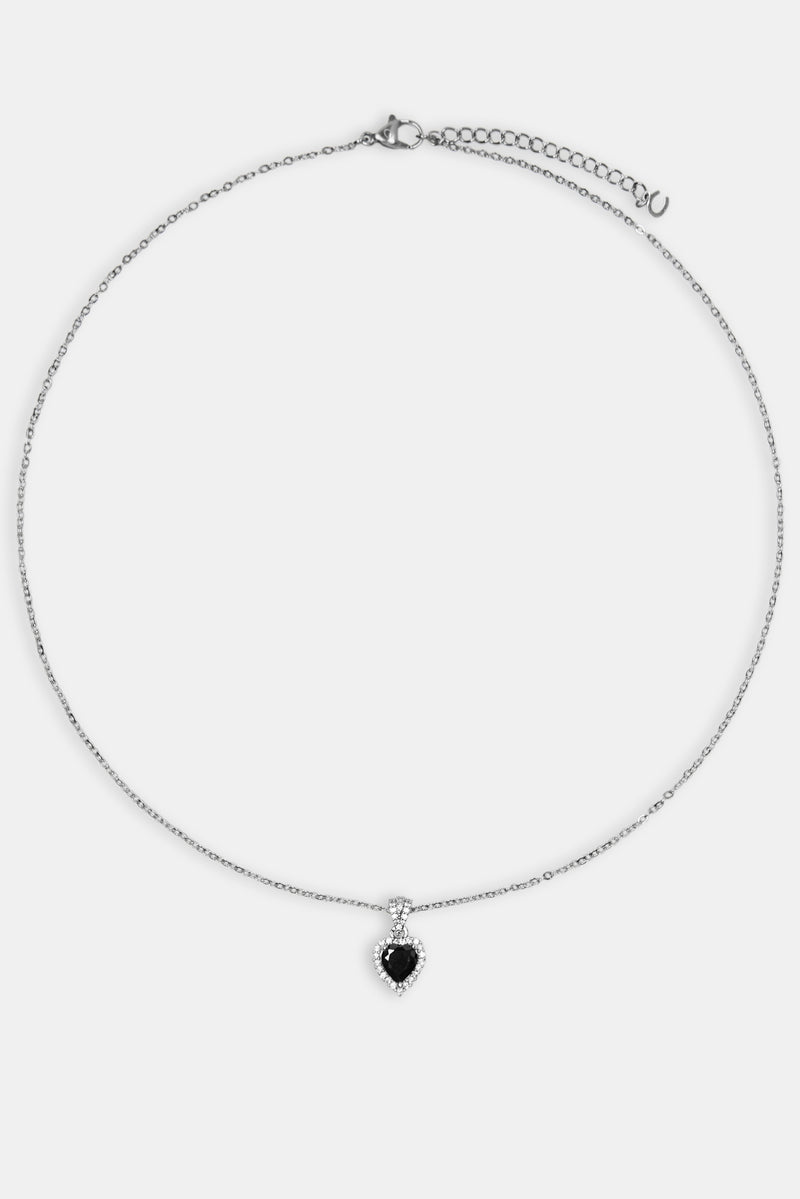 Black Heart Bezel Necklace - White