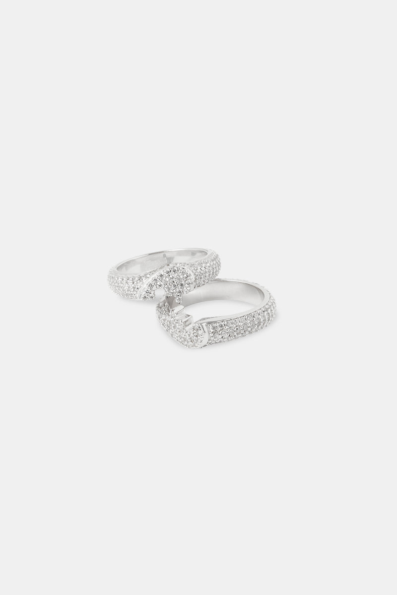 Iced Connecting Heart Ring - White