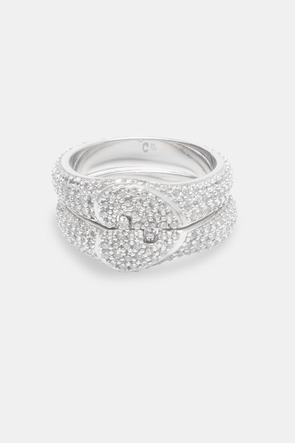 Iced Connecting Heart Ring - White