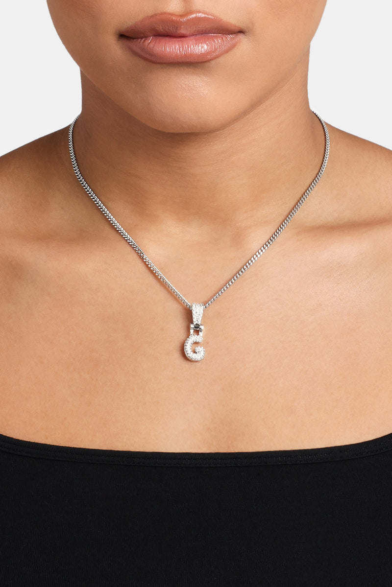 Iced Mini Bubble Pendant & Micro Cuban Chain - White