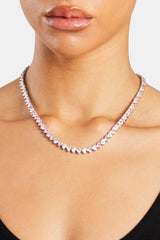 Pink & Clear Heart Tennis Chain - White