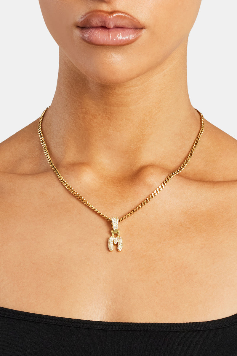 Iced Mini Bubble Pendant & Micro Cuban Chain - Gold