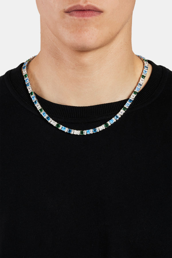 Iced Baguette Tennis Chain - Blue Green