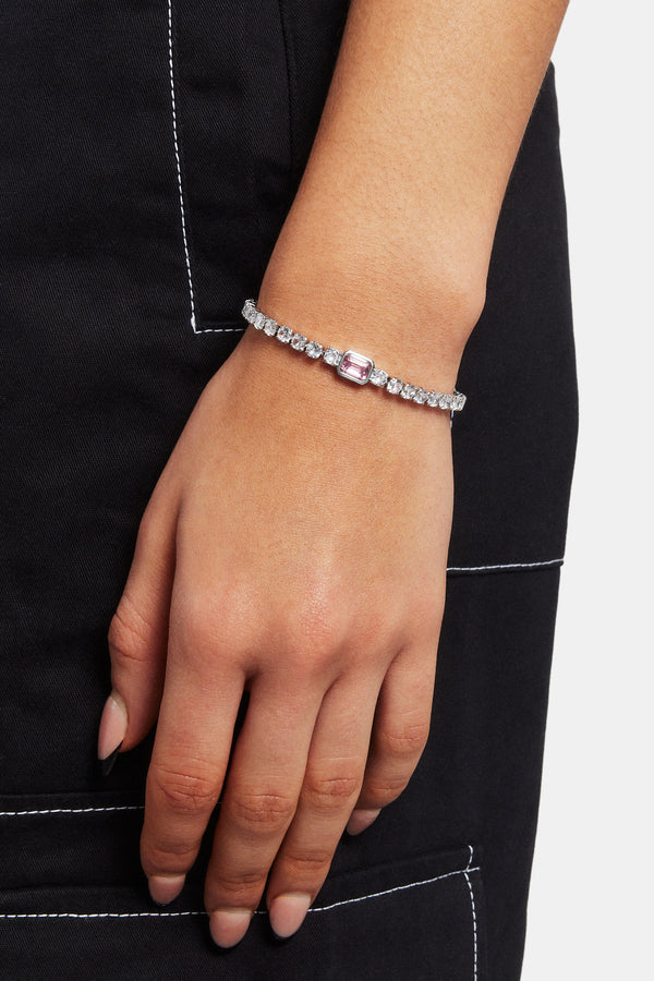 Pink Gemstone Tennis Bracelet - White 3mm