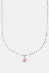 Pink Heart Bezel Necklace - White