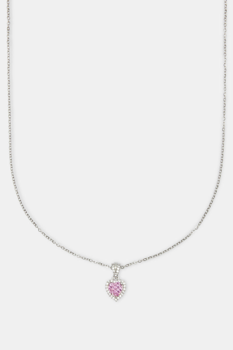 Pink Heart Bezel Necklace - White