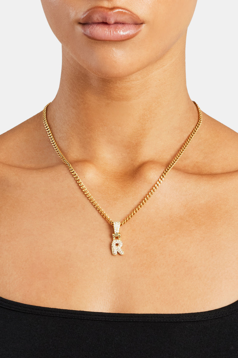 Iced Mini Bubble Pendant & Micro Cuban Chain - Gold