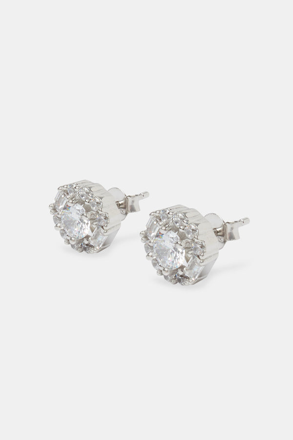 Round Baguette Cluster Stud Earrings - 9mm