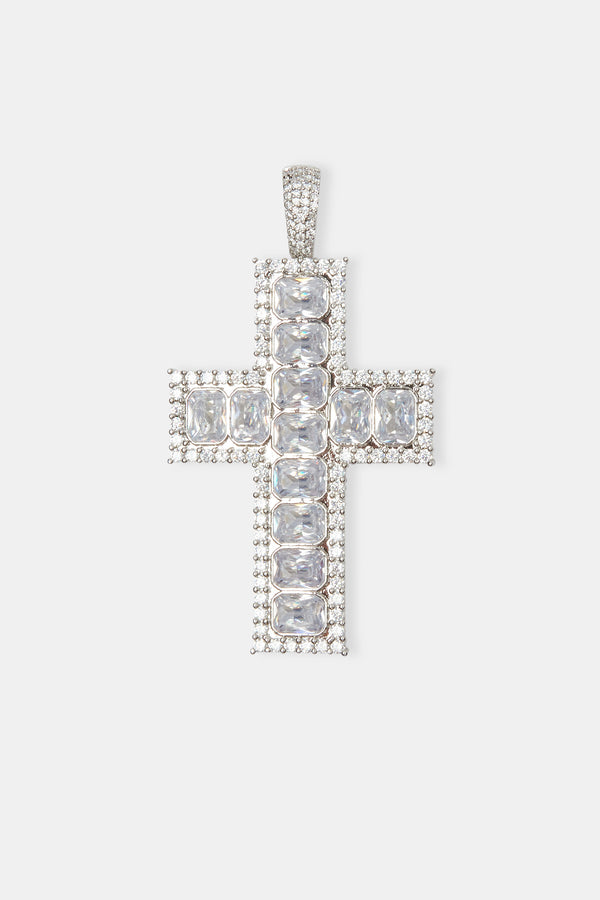 Square Baguette Cross Pendant - White