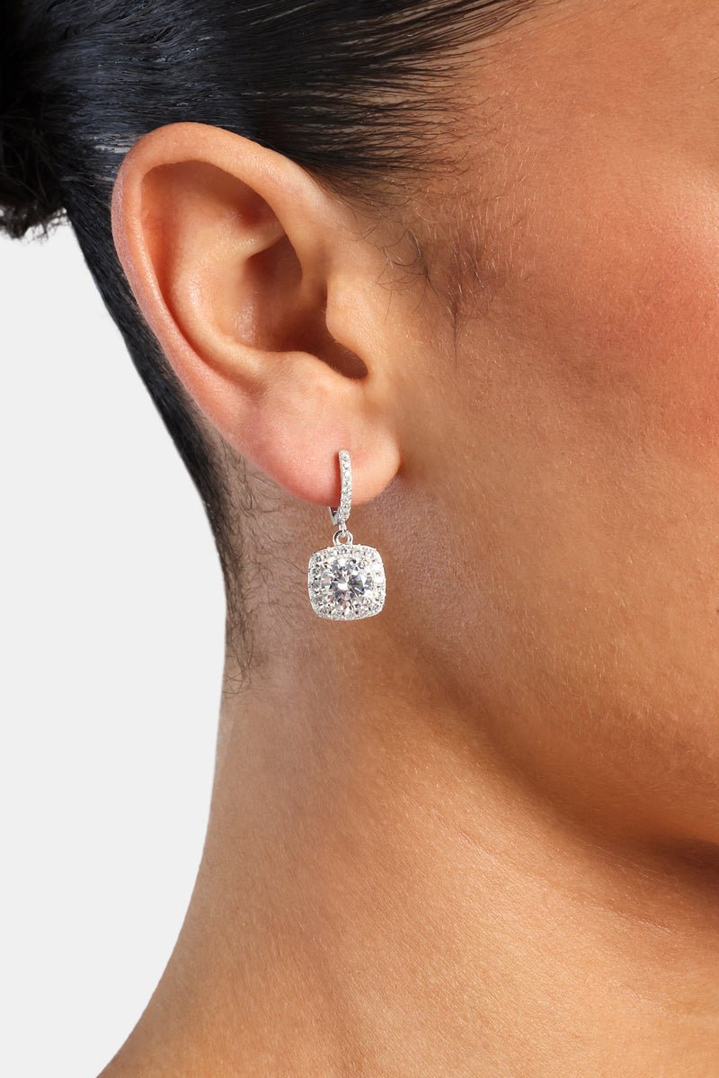 Square Drop Earrings - White