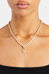 Iced Mini Bubble Pendant & Tennis Chain - Gold 3mm