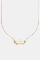 Iced Heart Padlock Angel Necklace - Gold