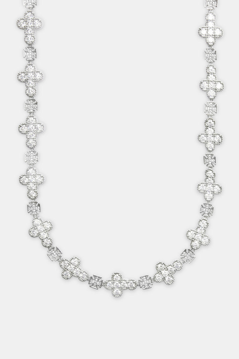 Iced Rounded Cross Chain - White