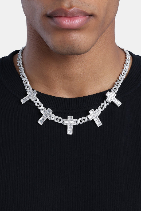 Infinity Link Baguette Cross Chain - White