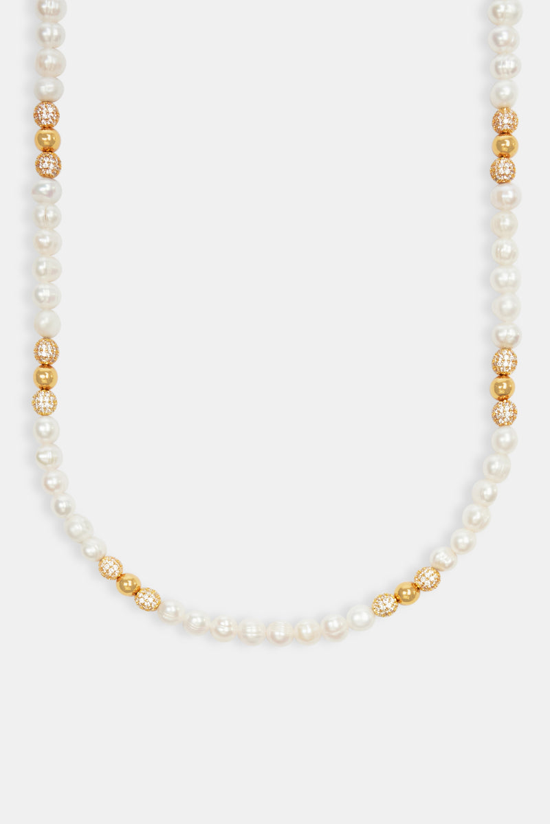 Baroque Freshwater Pearl Gold Ice Ball Necklace - Gold