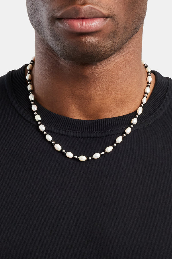 Chunky Pearl Necklace With Sterling Silver Spacers 12mm Pearl Necklace Men  4mm Silver Balls - Etsy