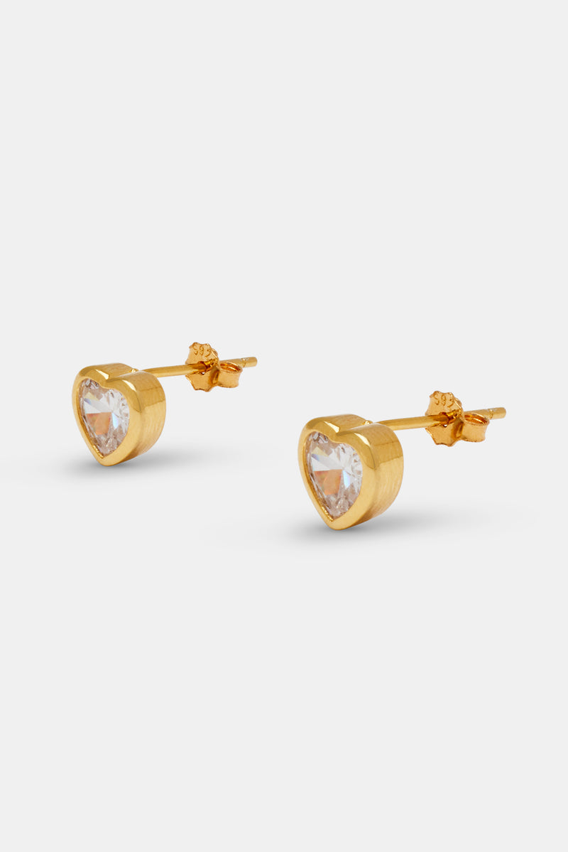 Clear Heart Gemstones Stud Earrings - 5mm - Gold